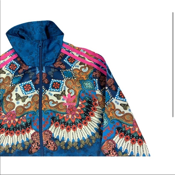 Adidas x Farm Rio Borbomix Floral Blue Pink Trim Track Jacket Bomber - Picture 4 of 12
